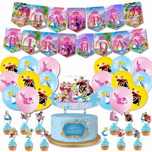 Alice in Wonderland Party Decorations Set Latex Balloons Banners Cake Topper Girls Födelsedag Alice Tea Happy Birthday Baby Toys HKD230808