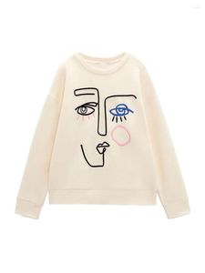 Hoodies للنساء النساء عتيقة Halloween Sweatshirt Y2K كبير الحجم رسم الطباعة الدائرية رقبة طويلة الأكمام - تصميم رسالة الرجعية