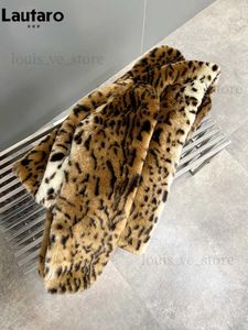 Lautaro Inverno Curto Grosso Quente Estampa de Leopardo Casaco de Pele Falsa Feminino com Capuz Raglan Manga Longa Jaqueta Solta Macia Fofa T230808