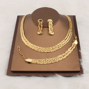 Wedding Jewelry Sets Gold Color Hollow Earrings Necklace Set Fashion Women Dubai Africa Luxury Punk Jewellery Choker Necklace Wholesale Accessaries 230808