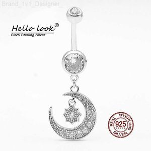 Hellolook 2022 Star Dangle Belly Button Rings 925 Sterling Silver Navel Piercing for Women Moon Belly Piercing Body Jewelry L230808