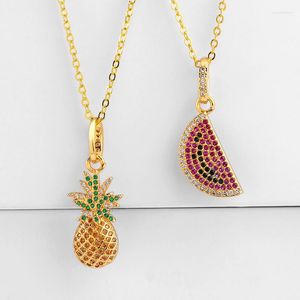 Pendant Necklaces Crystal Zirconia Cute Fruit Pineapple Charm Necklace For Women Girls Gold Plated Pave CZ Watermelon Choker Neck Gift