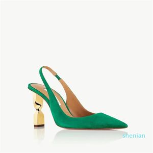 Designer Shoes Pumps Twist Sling 105 Pumps Green Golden Twisted Heel Fashion Party