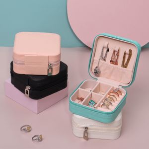 Smyckeslådor Mini Box Organizer Display Travel Zipper Case Pu Leather Portable örhängen Halsband Ring 230808