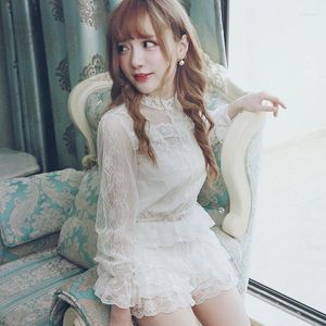 Women's Blouses Princess Sweet Lolita Shirt BOBON21S Retro All-match Soft Lace Embroidery Comfortable Hollow Design Sexy Girl T1392