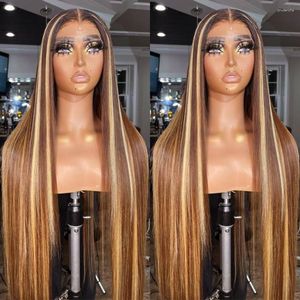 200% Density Highlight Wig Human Hair Honey Blonde Brazilian Straight Lace Front Wigs For Black Women 13x2 T Part