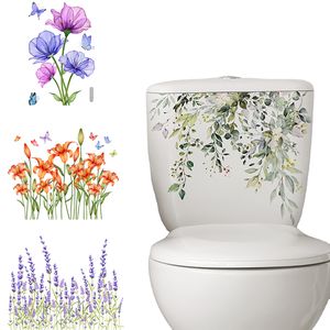 Väggklistermärken 1pc grön växt lämnar toalettklistermärke wc självhäftande målningar avtagbart badrumsdekal dekorativ rum dekor 230808