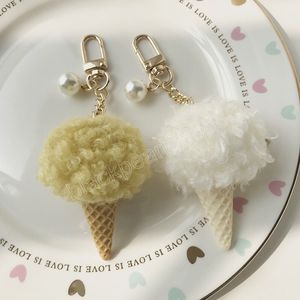 New Ice Cream Pendant Keychain Cute Cartoon Keychain Plush Bags Hang Cone Car Key Chain Ring Bags Pendant Jewelry Gifts