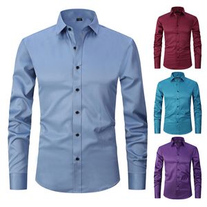 Mäns avslappnade skjortor 6xl 7xl 8xl vår- och höstskjorta Men's Long Sleeve Large Luxury Business Casual Slim Solid Color Wrinkle Free Press 230807