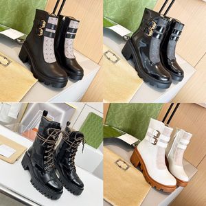 2023 Top Designer Boots Autumn and Winter Ankle Booties Lady Bee broderad chunky naken stövlar läderplattform martens boot