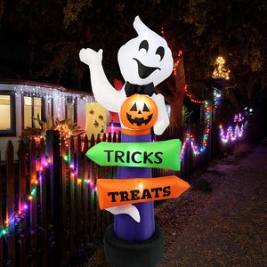 Sonstiges Event-Partyzubehör, 2,4 m großer aufblasbarer Halloween-Geist mit Kürbis, Straßenschilder, Dekoration, Süßes oder Saures, festliches Halloween-Partyzubehör 230808