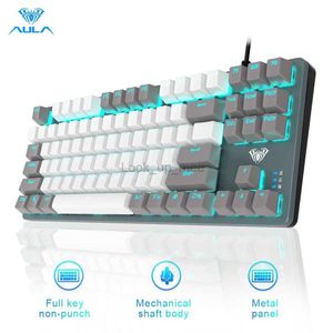 AULA F3287 Wired Mechanical Keyboard 87 Keys Cool Light Gaming Keyborad Blue Switch for Game Laptop PC HKD230808