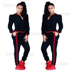 Kadın Gündelik Moda Sonbahar Bahar Uzun Kollu İki Parçalı Jogger Set Bayanlar Güz Trailsuit Sweat Suits Siyah Kırmızı Plus Boyut S-3XL T230808