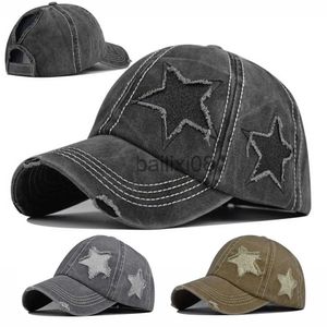 Ball Caps New Y2K Unisex Summer Ponytail Hole Star Baseball Washed Denim Cap Snapbk Cappelli Cappello da pesca Outdoor Protezione solare Cappello da baseball J230807