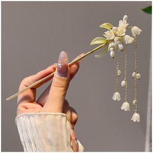 Hair Clips Chignon Pin Chopsticks Sweet Fringed Bellflower With Pearls For Costume Party Masquerade Ball SAL99