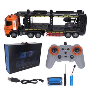 ElectricRC Car RC Semi Truck Toy Double Layer Trailer With Sound And Light Rechargeable Remote Control Transporter Model For Kids 230807