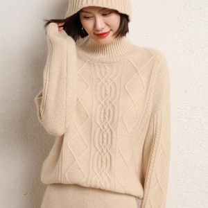 Kobiety swetry jesienne i zimowe zagęszczone krótkie 100 wełniane sweter luźne kaszmirowanie smażone ciasto