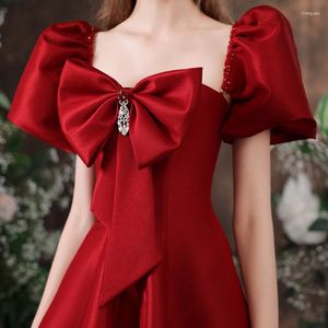 Ethnic Clothing Toast Elegant Bow A Line Wedding Dresses Women Red Satin Backless Lacing Up Prom Gown Vestidos De