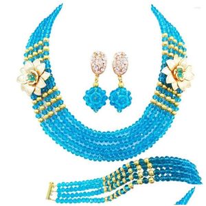 Örhängen halsband set mode lake blue crystal pärlor mti strängar halsband sätter nigerianska afrikanska pärlor smycken 5-xsh24 dr dhgarden dh0ti