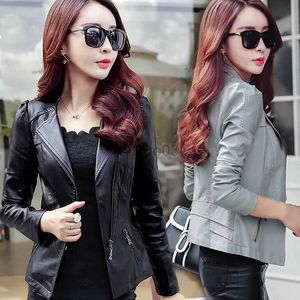 Women's Leather Faux Leather New women biker jackets 2020 spring autumn slim long sleeved zipper moto style black coats ladies faux leather jackets HKD230808