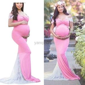 Maternity Dresses Maternity Dresses For Photo Shoot Shoulderless Stretchy Pink Cotton Pregnant Long Dress Gown Jersey Pregnancy Clothes Plus Size HKD230808