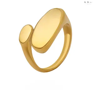 Wedding Rings European And American Ins Style Minimalist Irregular Flat Opening High-quality Stainless Steel Gold Color Cast Tail Ring