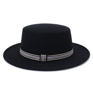 Hüte mit breiter Krempe, Eimer-Fedora-Hut, flache Oberseite, Fedoras für Damen, einfarbig, Woll-Jazz-Kappe, elegante britische Unisex-Sonne, 230808