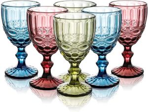 빈티지 와인 테일 유리 컵 다이아몬드 패턴 유리 와인 유리 황금 모서리 멀티 컬러 유리 제품 웨딩 파티 녹색 파란색 보라색 회색 고블릿 10oz L003