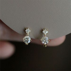 Stud 925 Sterling Silver Plating 14K Gold Earrings Korea Sweet Zircon Ear Studs Women Temperament Party Jewelry Gifts 230807