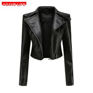 Womens Jackets Spring Autumn Women Black Faux Leather Jacket Casual Zipper Decoration Biker Coat Female Solid Color Short Outwear S3XL 230808