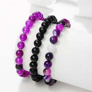 Link Bracelets 3pcs/set Yoga Chakra Couple Reiki Healing Natural Purple Agate Crystal Bracelet For Women Men Handmade Stretch Jewelry