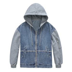 Kvinnors hoodies tröjor qiwn hooded denim jacka kvinnor skarvade jean kappficka lös överrock blixtlås upp kläder kvinnliga tröja baseballkläder 230808