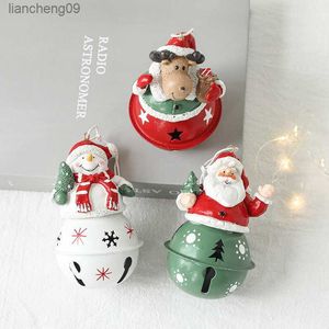 Juljärn Jingle Xmas Tree Bells Pendants Snowman Hanging Ornament Navidad Adornos de Navidad nyår Vägghemdekoration L230620