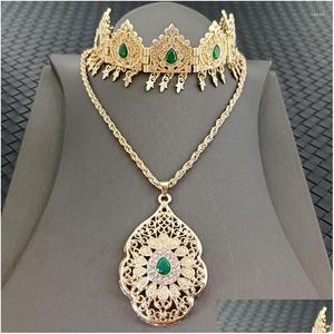 Kolczyki Zestaw Naszyjka marokańska biżuteria Bridal Hair Gold Pleatant Pendant Design Design Dift For Kobiet Drop dostawa se dhgarden dhrjc