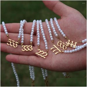 Chains 10 Pcs Simated Pearl Clavicle Necklaces For Women Girl Angel Number 444 888 999 666 Numerology Jewelry Devil Necklace Dhgarden Dhw1S