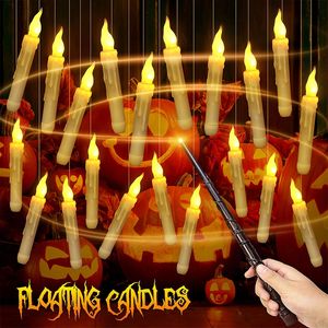 Velas de Halloween LED sem chamas flutuantes com varinha mágica remoto operado por bateria piscando castiçais pendurados 122436 unidades 230808