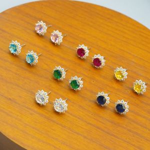 Stud Real 18K Gold Plated Colorful Zircon Sunflower Earrings Jewelry Letter Wedding Gift Factory Wholesale With Free Dust Bag