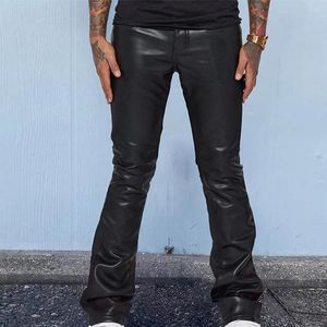 Men's Pants Mens Casual Loose Printed Faux Leather Mid-Waist Slim Retro Punk Hip Hop Male Fit Elastic Nightclub Trousers