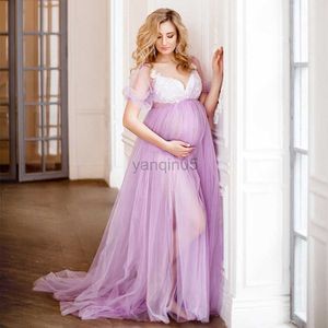 Maternity Dresses Sexy Lace Rainbow Mesh Maternity Dresses Long Pregnancy Dress Photo Shooting Pregnant Women Maxi Gown Photography Props HKD230808