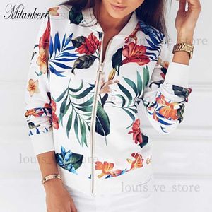 Nya kvinnor Ribbed Trim Flower Print Bomber Jacket Kvinna Autumn Fashion Long Sleeve Casual Tops Picks Jacket Outwear Loose Tops T230808