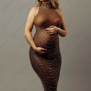 Maternity Dresses Maternity Photography Gown Baby Shower Dress Sexy Shiny Rhinestone Goddess Bodysuit Pregnant Woman Photo Shoot Props HKD230808