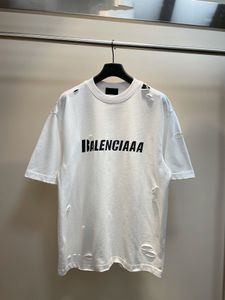 豪華なブランドベールルーズフィットティーパリトップス特大のNC TシャツIA穿孔クラックレター印刷された洗浄レターロゴ印刷バンドTシャツ