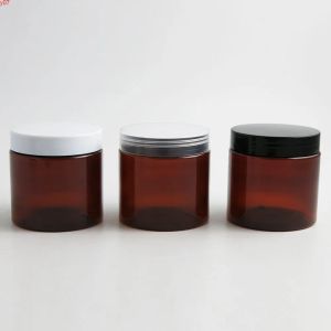 Toptan 30 x 200ml paketleme şişeleri Amber kahverengi boş evcil hayvan kavanozları siyah açık beyaz kapak plastik vidalı kapaklar 200g büyük krem ​​şişe ll