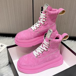 372 Frauenplattform Keile Mode Retro Schnürknöchelstiefel Marke Designer Schuhe Pink Schuhe Frau 230807 A.