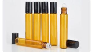Parfüm Şişeleri Doldurulabilir Amber 10ml Rulo Koku Cam Şişeler Esansiyel Yağ Şişesi Çelik Metal Millete Topu