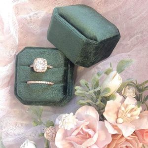 Smycken lådor hållbart bröllop åtton fyrkantiga hexagonform med löstagbart lock sammet låda dubbel ring lagringsvisning 230808