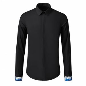 Minglu Camicie da uomo bianche nere Camicie da uomo di lusso a maniche lunghe in stile cinese con ricamo Camicie da uomo in cotone slim fit