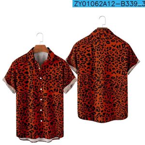 Mäns casual skjortor Hawaiian T-shirt Stylish 3D Leopard Print Shirt Bekväm kort ärm Plus Size Beach Wear