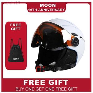 Skidhjälmar Moon Professional Half-täckt skidhjälm Integreringsmatad sportman Kvinnor Snöskidåkning Snowboardhjältar med Goggles Visor HKD230808