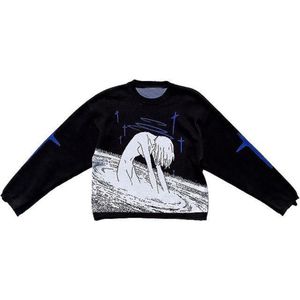 Bluzy bluzy bluzy damskie japońskie kawaii wzór anime druk dzianina o szyja kobiety pullover y2k harajuku street noszenie bajek bajki luźne para sweter 230808
